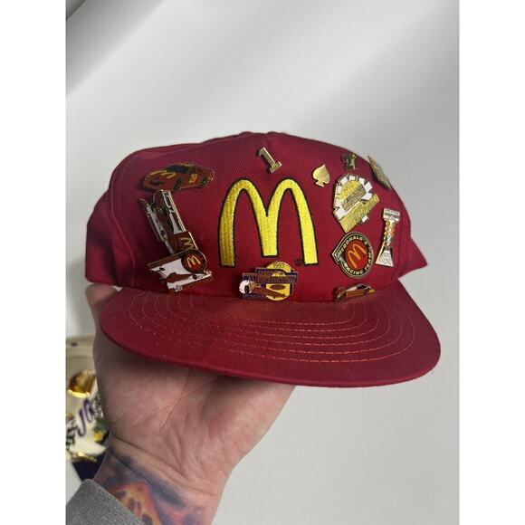 Vntg 1990’s McDonald’s NASCAR Gibbs Racing NHRA Hat W/ 24 Pins Elliott Yates - Picture 15 of 16